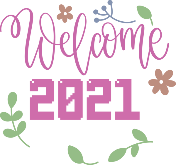 Transparent New Year Floral design Leaf Logo for Welcome 2021 for New Year