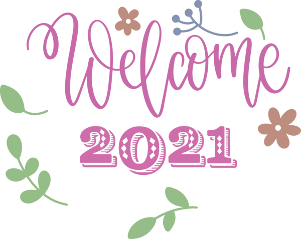 Transparent New Year Floral design Logo Leaf for Welcome 2021 for New Year