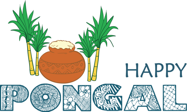 Transparent Pongal Logo Palm trees Grasses for Thai Pongal for Pongal