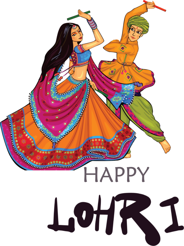 Transparent Lohri Garba Drawing Dandiya Raas for Happy Lohri for Lohri