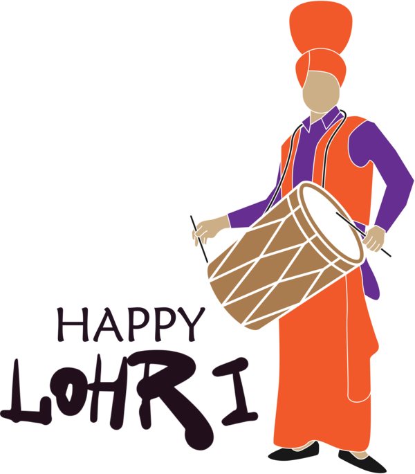 Transparent Lohri Design Dhol Drum for Happy Lohri for Lohri