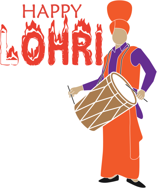 Transparent Lohri Hand drum Drum Cartoon for Happy Lohri for Lohri