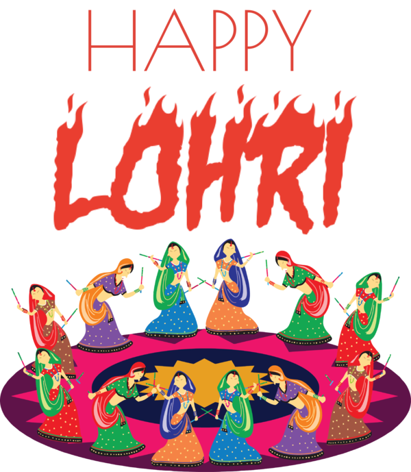 Transparent Lohri Design Folk dance Cartoon for Happy Lohri for Lohri