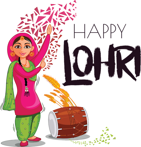 Transparent Lohri Cartoon Bhangra Drum for Happy Lohri for Lohri