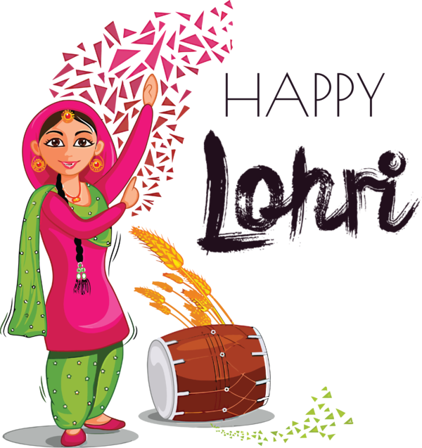 Transparent Lohri Cartoon Bhangra Dhol for Happy Lohri for Lohri