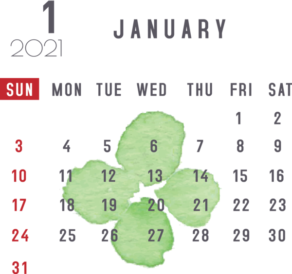 Transparent New Year Green Meter Line for Printable 2021 Calendar for New Year