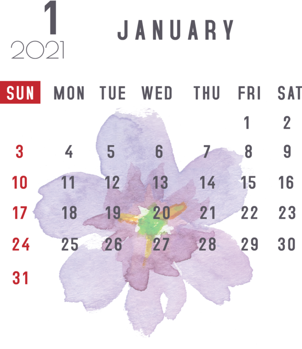 Transparent New Year Flower Petal Lilac M for Printable 2021 Calendar for New Year