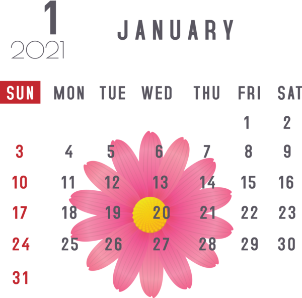 Transparent New Year Petal Flower Font for Printable 2021 Calendar for New Year