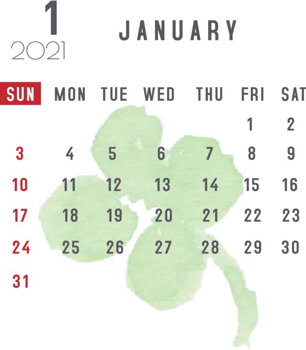Transparent New Year Green Meter Font for Printable 2021 Calendar for New Year