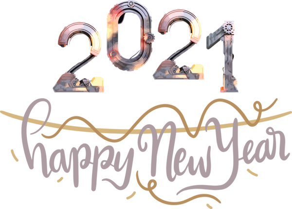 Transparent New Year Logo Font Line for Happy New Year 2021 for New Year