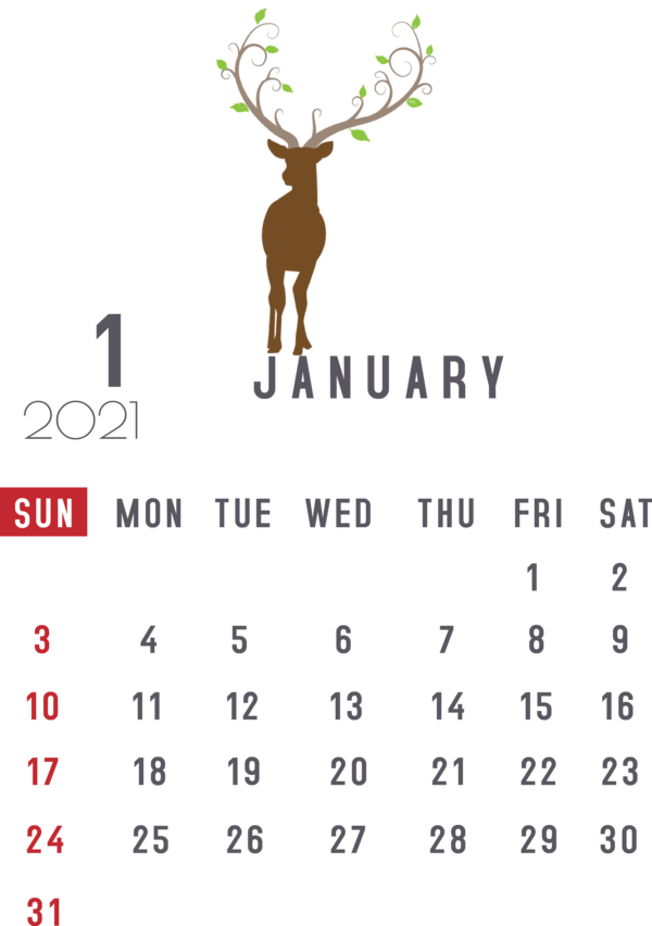 Transparent New Year Reindeer Calendar System Line for Printable 2021 Calendar for New Year