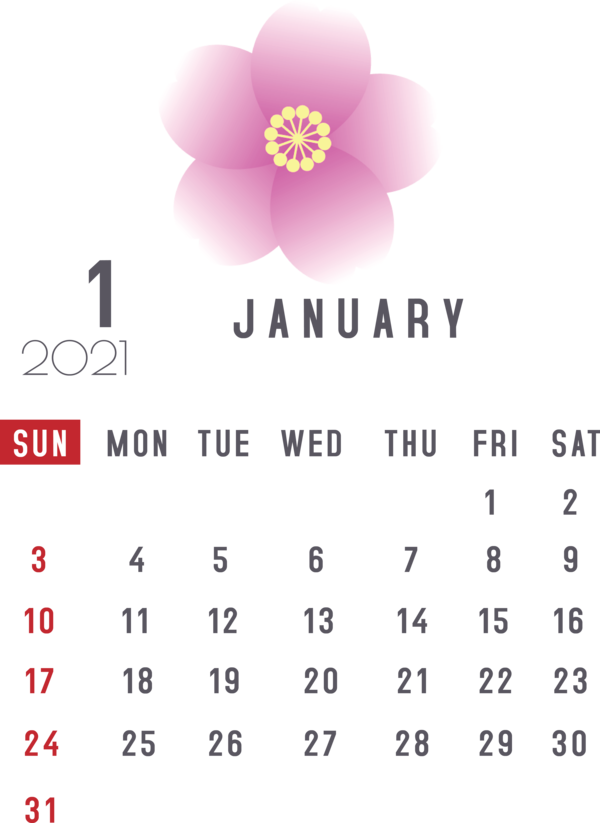 Transparent New Year Petal Flower Font for Printable 2021 Calendar for New Year