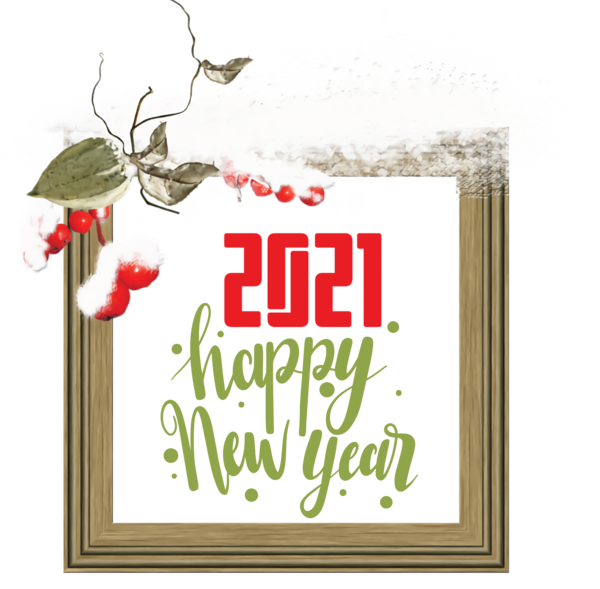 Transparent New Year Greeting card Rectangle Floral design for Happy New Year 2021 for New Year