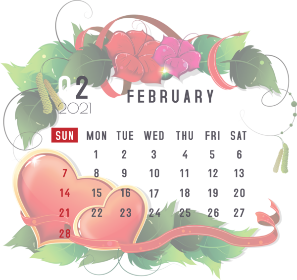 Transparent New Year Greeting card Valentine's Day Design for Printable 2021 Calendar for New Year