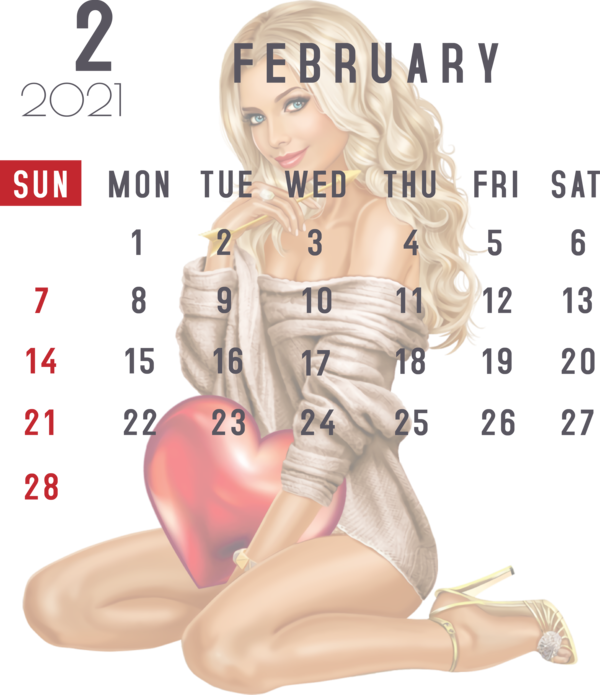 Transparent New Year Pin-up girl Girly girl for Printable 2021 Calendar for New Year