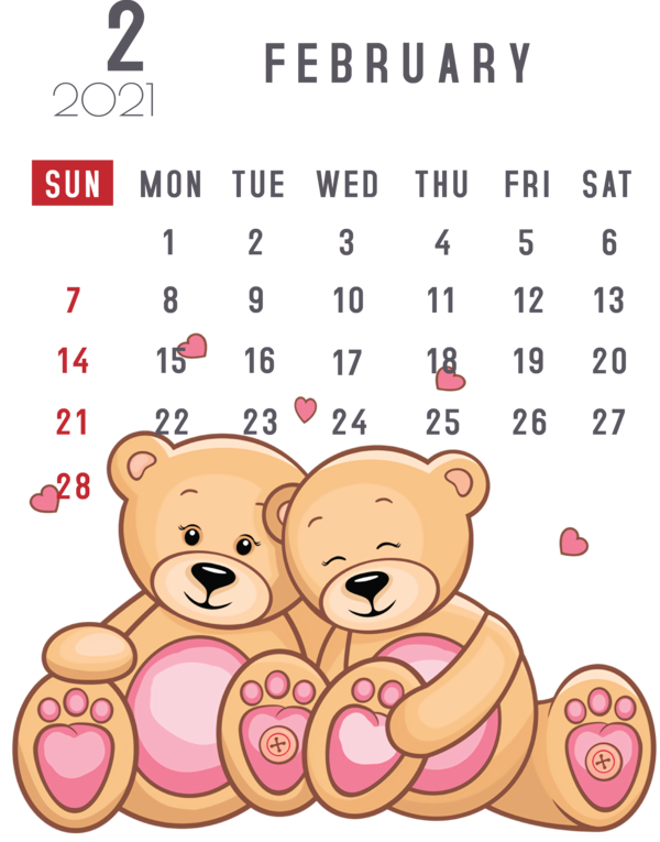 Transparent New Year Transparency Cartoon Teddy bear for Printable 2021 Calendar for New Year
