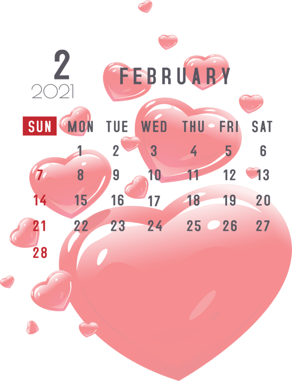 Transparent New Year Valentine's Day Lips Meter for Printable 2021 Calendar for New Year