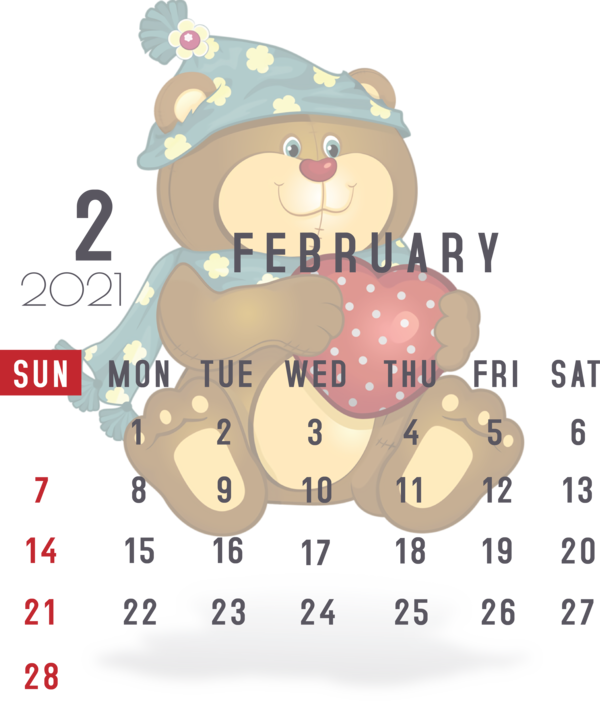 Transparent New Year Bears Teddy bear Cartoon for Printable 2021 Calendar for New Year