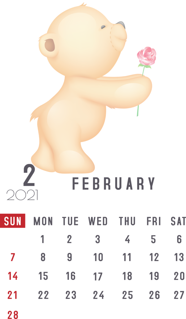 Transparent New Year Cartoon Calendar System Teddy bear for Printable 2021 Calendar for New Year