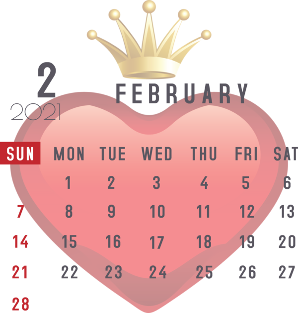 Transparent New Year Valentine's Day Produce Font for Printable 2021 Calendar for New Year