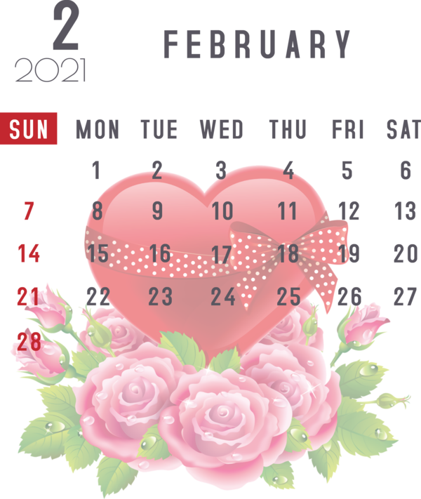 Transparent New Year Valentine's Day Floral design Rose for Printable 2021 Calendar for New Year