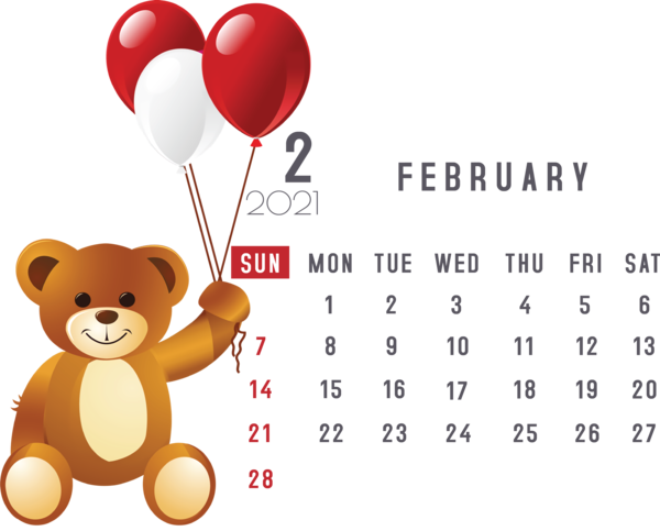 Transparent New Year Bears Teddy bear Balloon for Printable 2021 Calendar for New Year