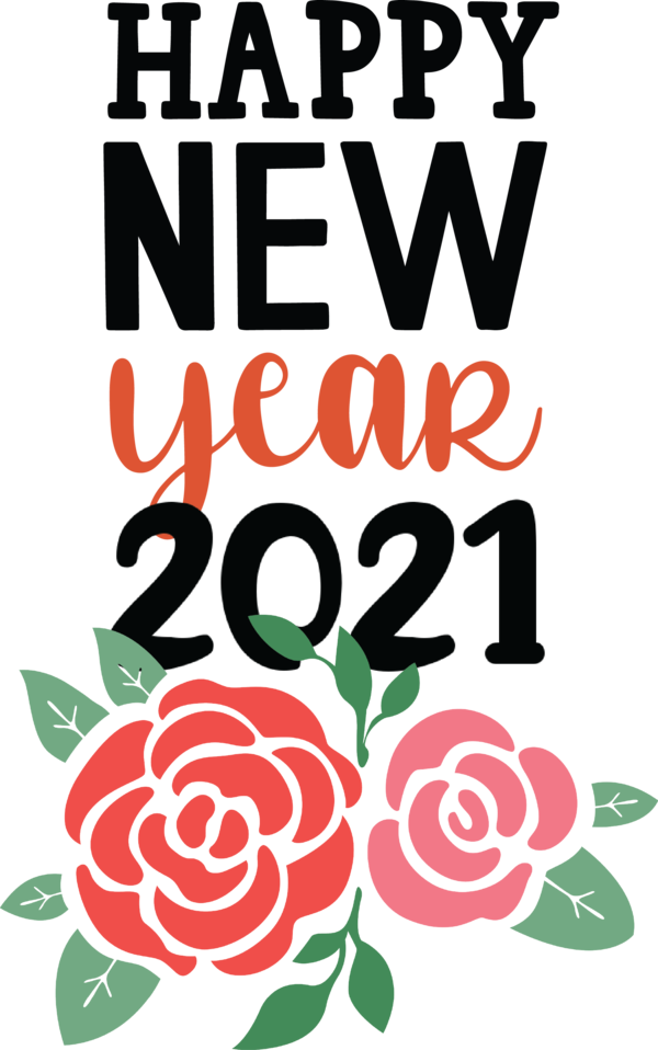 Transparent New Year Floral design Design Flower for Happy New Year 2021 for New Year