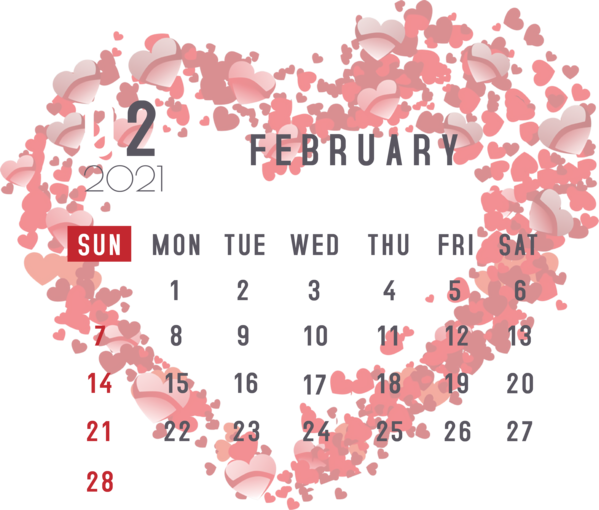 Transparent New Year Heart Love Hearts Picture frame for Printable 2021 Calendar for New Year