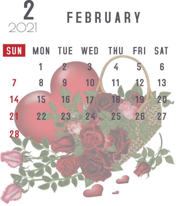 Transparent New Year Design Beach rose Flower for Printable 2021 Calendar for New Year