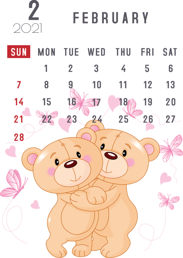 Transparent New Year Bears Teddy bear Stuffed toy for Printable 2021 Calendar for New Year
