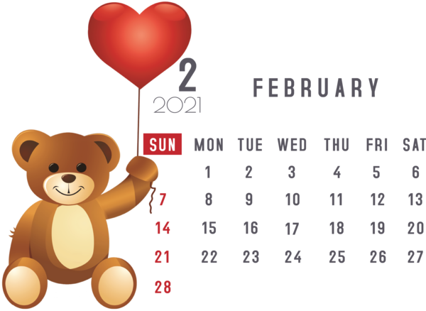 Transparent New Year Teddy bear Stuffed toy Bears for Printable 2021 Calendar for New Year