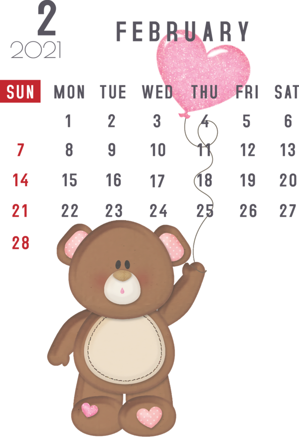 Transparent New Year Bears Drawing Teddy bear for Printable 2021 Calendar for New Year