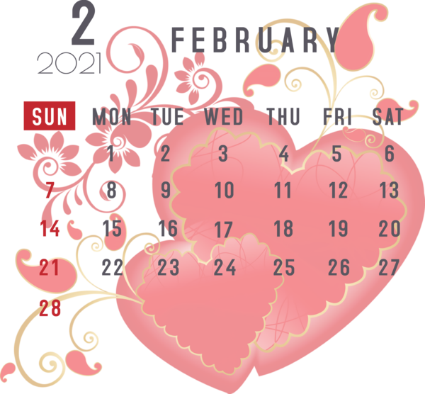 Transparent New Year Valentine's Day Meter Point for Printable 2021 Calendar for New Year