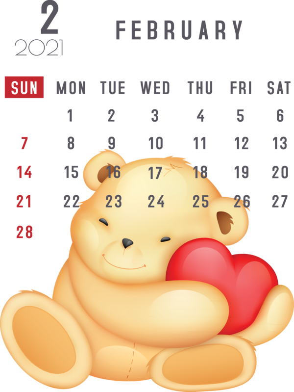 Transparent New Year Teddy bear Heart Royalty-free for Printable 2021 Calendar for New Year