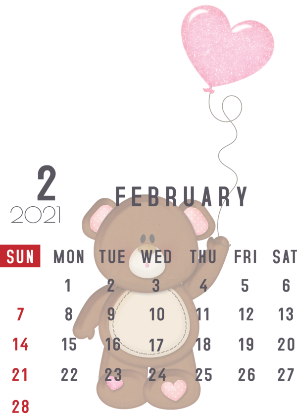 Transparent New Year Nexus S Cartoon Teddy bear for Printable 2021 Calendar for New Year
