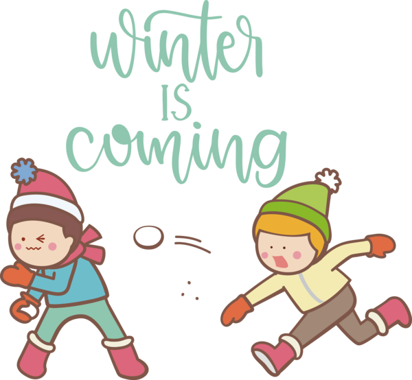 Transparent Christmas Snowball fight Cartoon Drawing for Hello Winter for Christmas