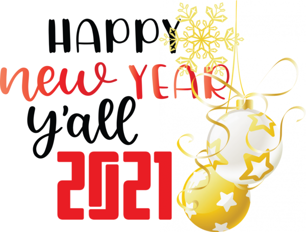 Transparent New Year Logo Yellow Christmas decoration for Happy New Year 2021 for New Year