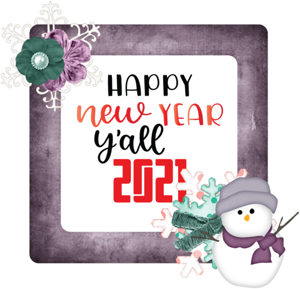 Transparent New Year Flower Picture frame Watercolor painting for Happy New Year 2021 for New Year