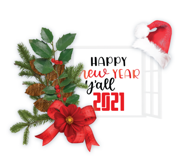 Transparent New Year Cut flowers Holly Floral design for Happy New Year 2021 for New Year