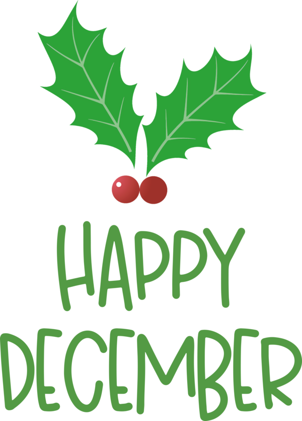 Transparent Christmas Plant stem Leaf Logo for Hello December for Christmas