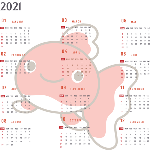 Transparent New Year Goldfish Smile Sticker Cartoon for Printable 2021 Calendar for New Year
