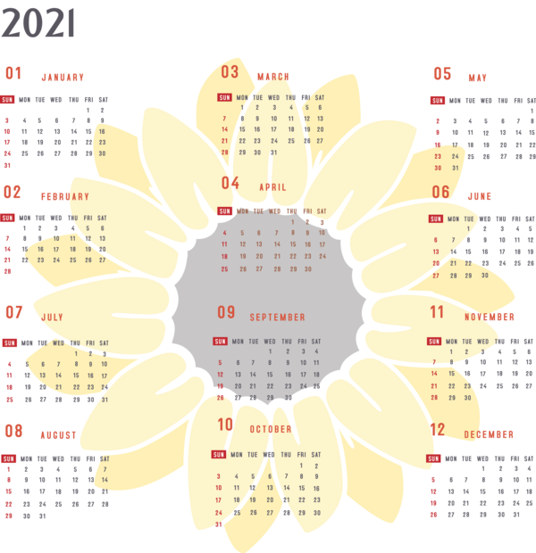 Transparent New Year Design Yellow Line for Printable 2021 Calendar for New Year