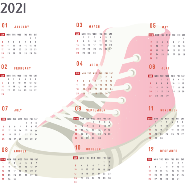 Transparent New Year Chuck Taylor All-Stars  Converse for Printable 2021 Calendar for New Year