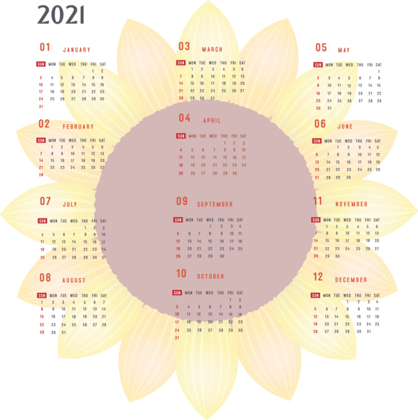Transparent New Year Yellow Font Line for Printable 2021 Calendar for New Year