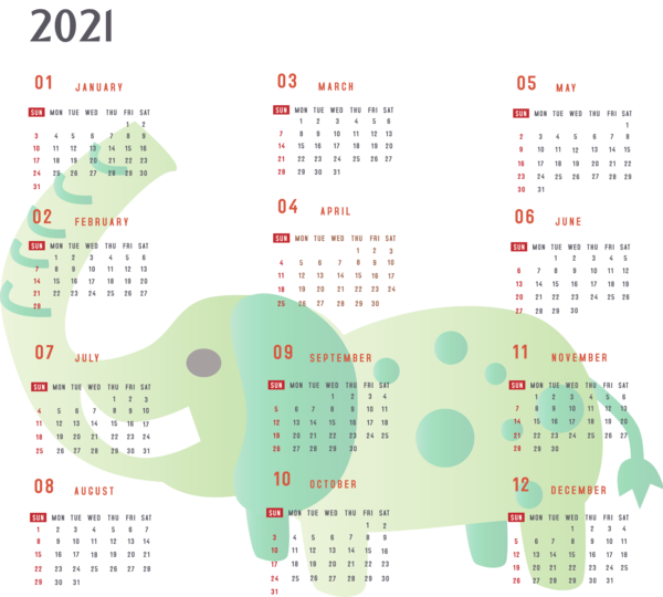 Transparent New Year Design Calendar System Line for Printable 2021 Calendar for New Year