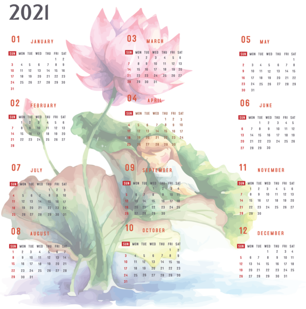 Transparent New Year Watercolor painting Painting Ink wash painting for Printable 2021 Calendar for New Year