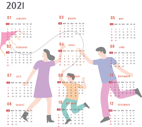 Transparent New Year Design for Printable 2021 Calendar for New Year