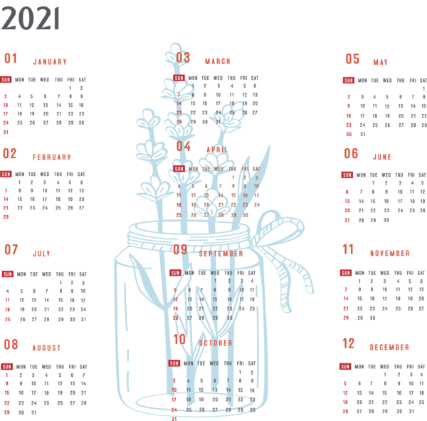 Transparent New Year Design Line Meter for Printable 2021 Calendar for New Year