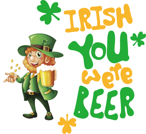 Transparent St. Patrick's Day Cartoon Character Text for Green Beer for St Patricks Day