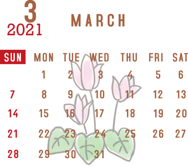 Transparent New Year Petal Flower Line for Printable 2021 Calendar for New Year